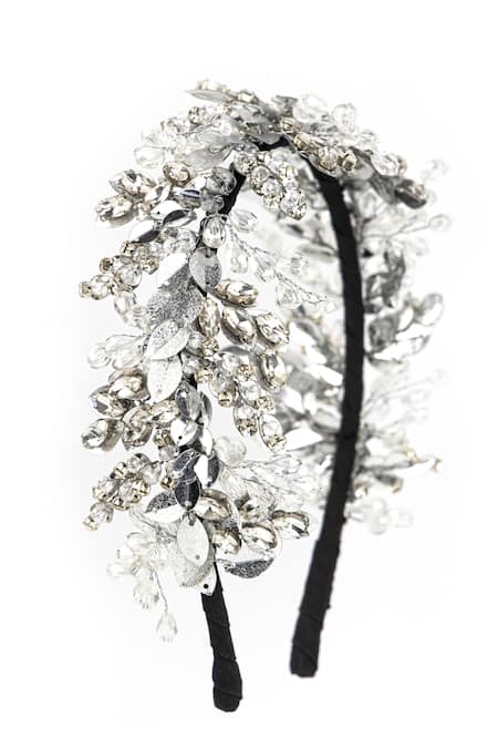 Born Flash Silver Embellished Darter Floral Hairband 