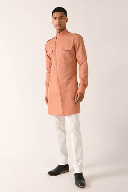 Dhruv Vaish Merlot Short Zipper Kurta 