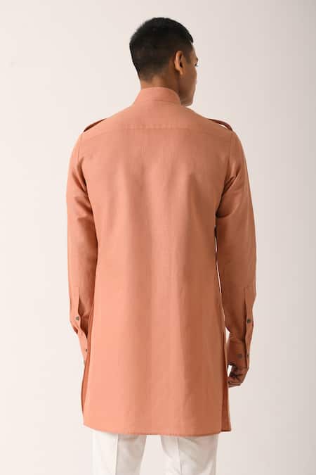 Shop Dhruv Vaish Pink Cotton Linen Merlot Short Zipper Kurta at Aza Fashions Shop_Dhruv Vaish_Pink Cotton Linen Merlot Short Zipper Kurta _at_Aza_Fashions