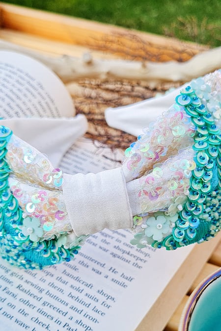 Buy_Babita Malkani_Blue Sequins Colorblock Embellished Headband _Online_at_Aza_Fashions