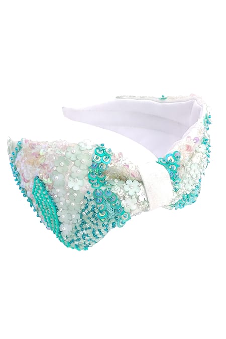 Shop_Babita Malkani_Blue Sequins Colorblock Embellished Headband _Online_at_Aza_Fashions