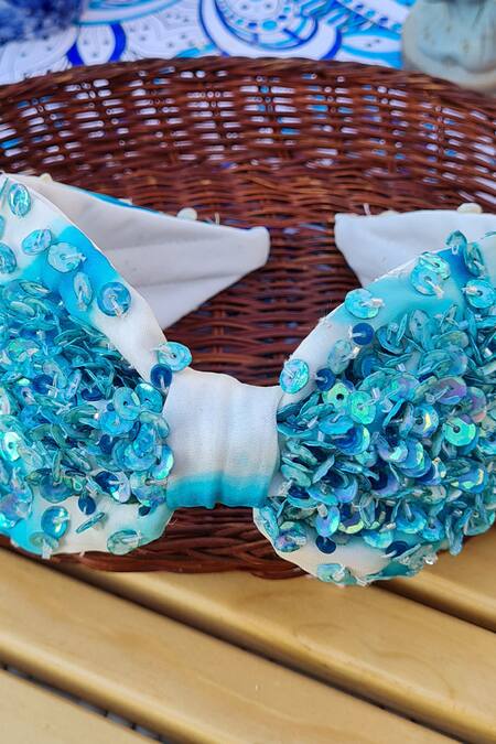 Babita Malkani_Blue Sequins Embellished Turban-style Headband _Online_at_Aza_Fashions