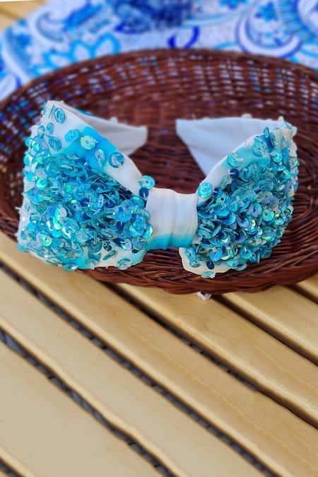 Buy_Babita Malkani_Blue Sequins Embellished Turban-style Headband _Online_at_Aza_Fashions