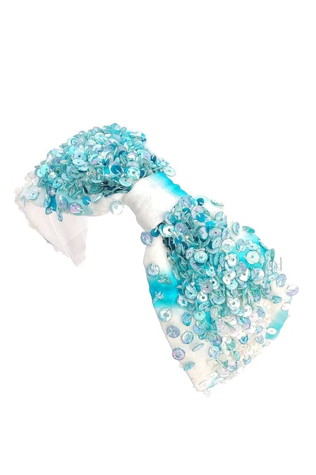 Shop_Babita Malkani_Blue Sequins Embellished Turban-style Headband _Online_at_Aza_Fashions