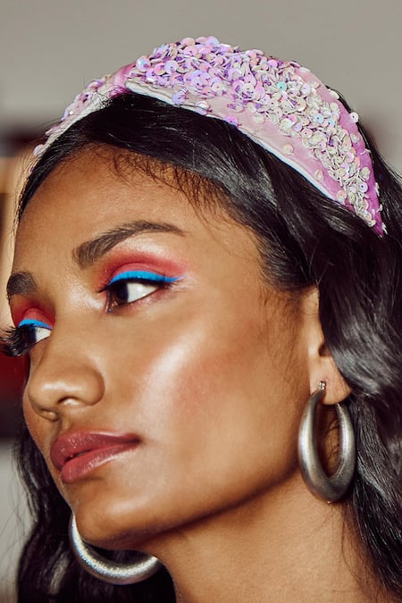Shop Babita Malkani Purple Sequins Ombre Organza Headband at Aza Fashions Shop_Babita Malkani_Purple Sequins Ombre Organza Headband _at_Aza_Fashions