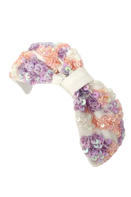 Babita Malkani_White Sequins Embellished Colorblock Turban Headband _Online_at_Aza_Fashions