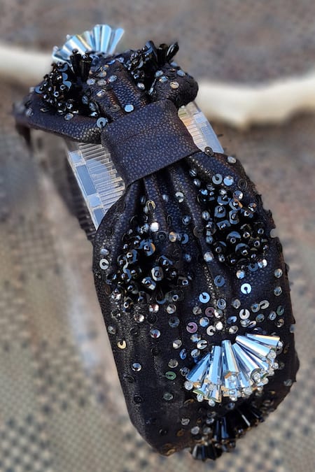 Buy_Babita Malkani_Black Sequins Embellished Turban-style Headband _Online_at_Aza_Fashions