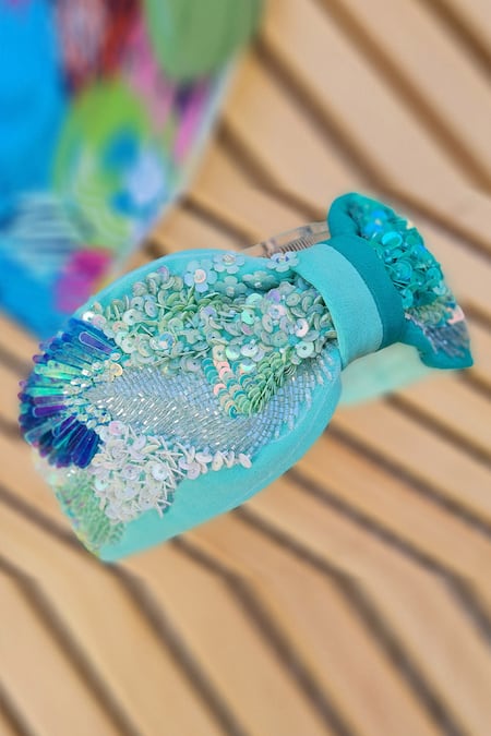 Shop_Babita Malkani_Blue Sequins Colorblock Embellished Headband _Online_at_Aza_Fashions