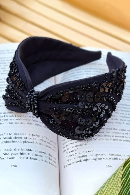 Babita Malkani Embellished Black Turban Headband 