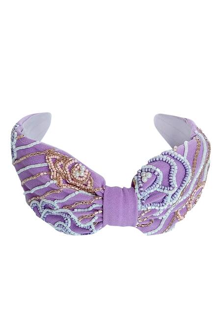 Babita Malkani_Purple Beads, Sequins Embellished Turban-style Headband _Online_at_Aza_Fashions