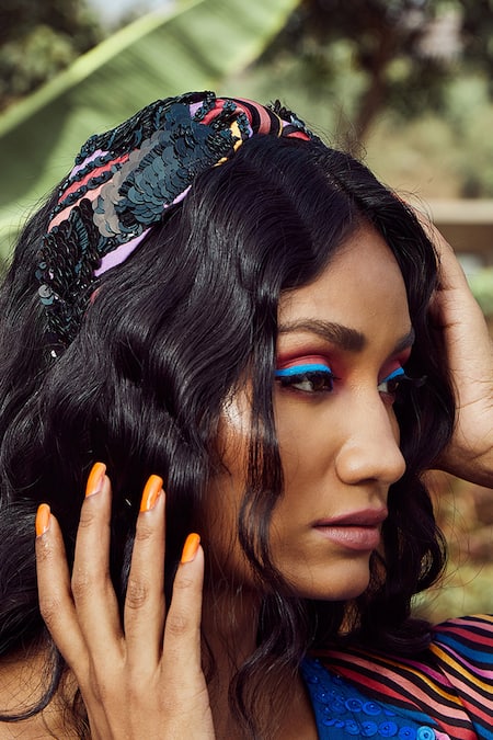 Babita Malkani Multi Color Sequin Striped Headband 