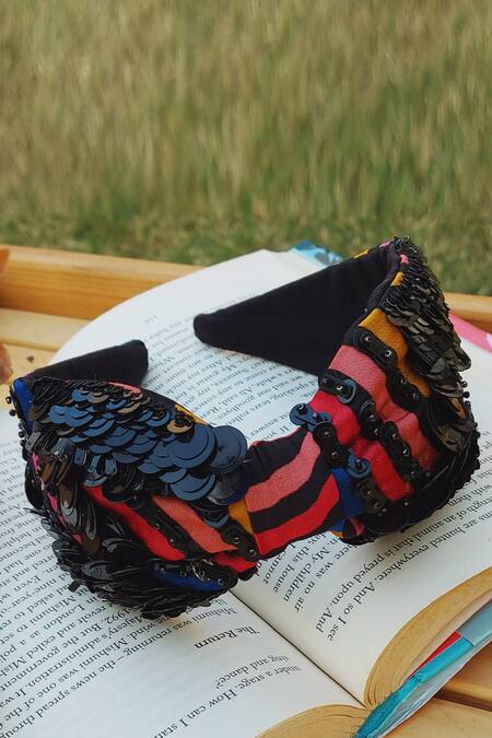 Buy_Babita Malkani_Multi Color Sequins Striped Headband _Online_at_Aza_Fashions