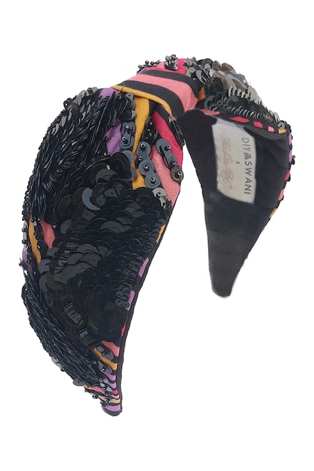 Babita Malkani_Multi Color Sequins Striped Headband _at_Aza_Fashions