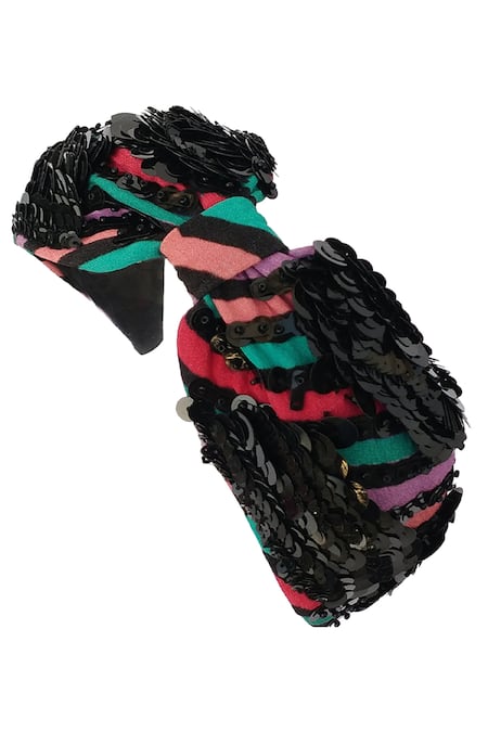 Babita Malkani Embellished Striped Turban Headband 