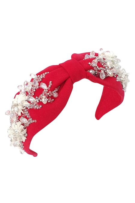 Babita Malkani Embellished Red Floral Headband 