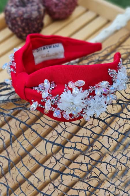Buy_Babita Malkani_Red Beads, Embroidery Embellished Floral Headband _Online_at_Aza_Fashions