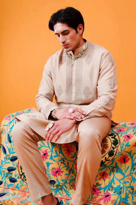 Buy Wabi Sabi By Anshum-Ritesh Beige Chanderi Embroidery Dazzling Dahlia Kurta Set Online at Aza Fashions Buy_Wabi Sabi By Anshum-Ritesh_Beige Chanderi Embroidery Dazzling Dahlia Kurta Set _Online_at_Aza_Fashions