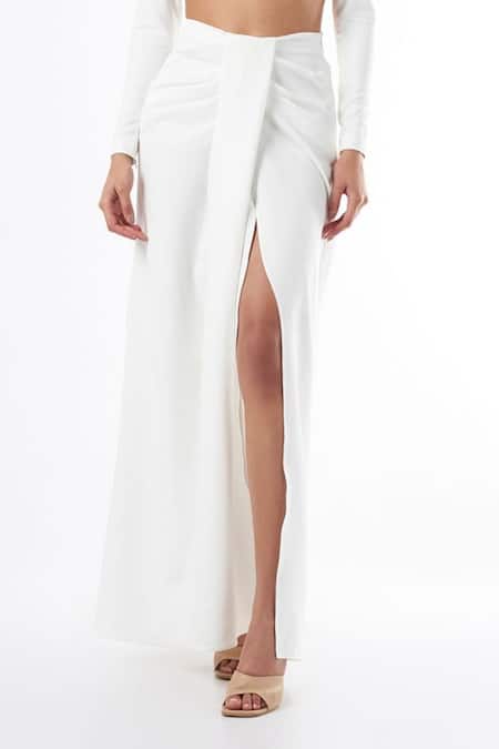 Buy_Deme By Gabriella_White Mercedes Sweetheart Neck Corset Top And Draped Skirt Set_Online_at_Aza_Fashions