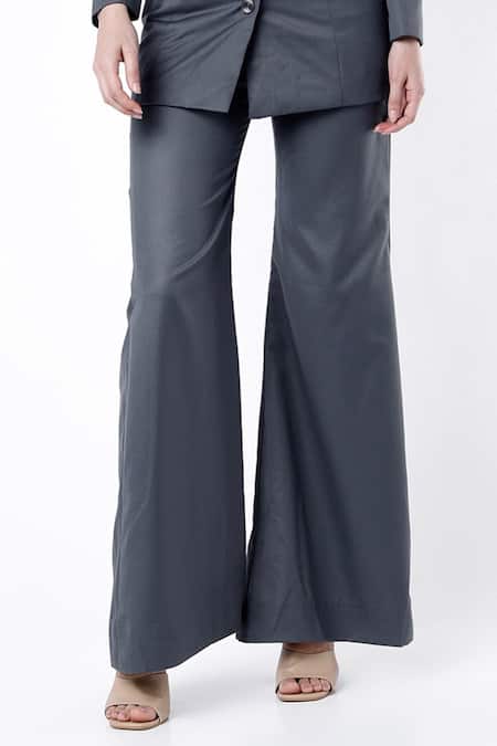 Buy_Deme By Gabriella_Grey Suiting V Neck Cut-out Blazer And Pant Set _Online_at_Aza_Fashions