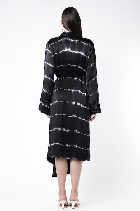 Shop Deme By Gabriella Black Satin V Neck Tie And Dye Wrap Dress at Aza Fashions Shop_Deme By Gabriella_Black Satin V Neck Tie And Dye Wrap Dress _at_Aza_Fashions