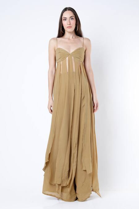 Deme By Gabriella Yellow Crepe Silk Sweetheart Neck Draped Top And Palazzo Set Online at Aza Fashions Deme By Gabriella_Yellow Crepe Silk Sweetheart Neck Draped Top And Palazzo Set _Online_at_Aza_Fashions