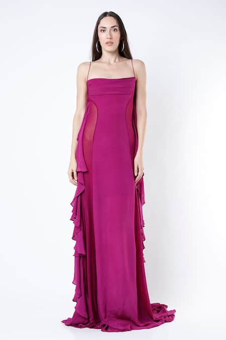 Deme By Gabriella Crepe Silk Ruffle Gown 