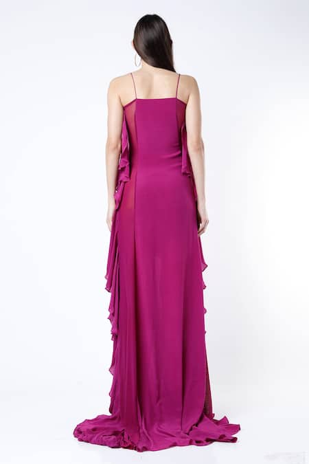 Deme By Gabriella Crepe Silk Ruffle Gown 