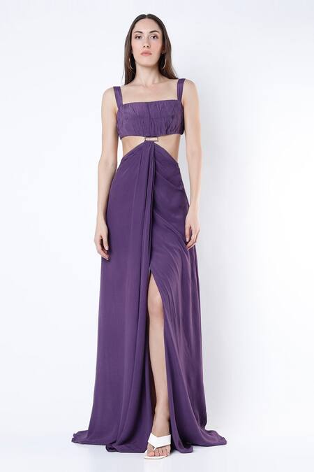Deme By Gabriella Slit Draped Gown 