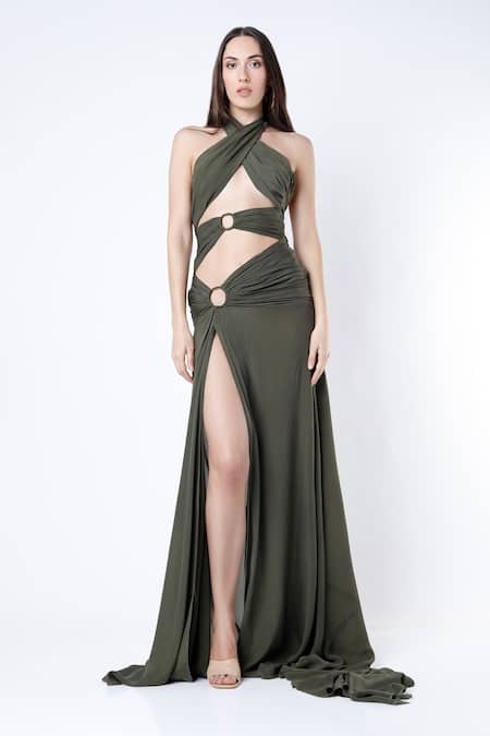 Deme By Gabriella Crepe Silk Cut-Out Gown  