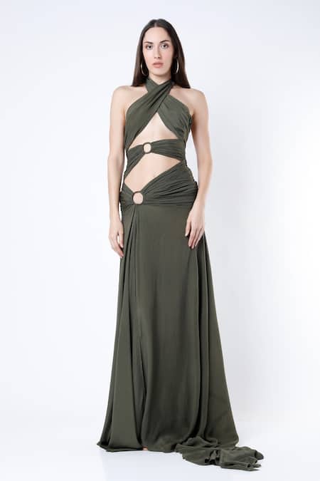 Deme By Gabriella Crepe Silk Cut-Out Gown  
