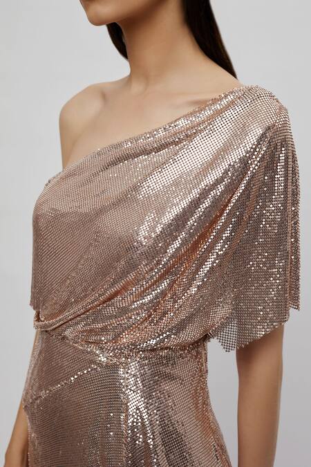 Buy_Deme By Gabriella_Gold One Shoulder Short Dress_Online_at_Aza_Fashions