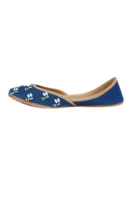 Shop Label Deepti Bajaj Blue Embroidered Juttis Online at Aza Fashions Shop_Label Deepti Bajaj_Blue Embroidered Juttis _Online_at_Aza_Fashions