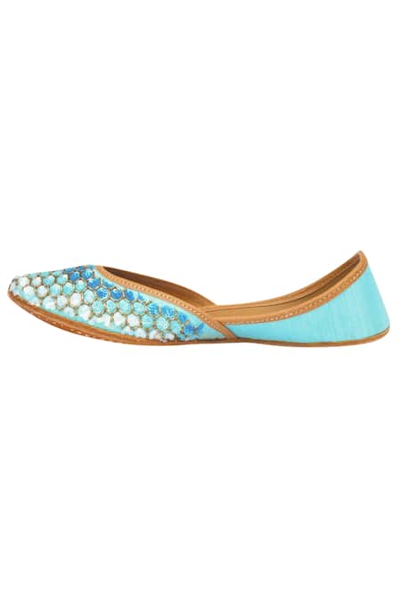 Buy Label Deepti Bajaj Blue Embroidered Juttis Buy_Label Deepti Bajaj_Blue Embroidered Juttis
