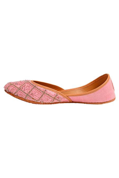 Shop_Label Deepti Bajaj_Pink Embellished Juttis _Online_at_Aza_Fashions