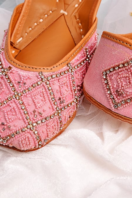 Label Deepti Bajaj_Pink Embellished Juttis _at_Aza_Fashions