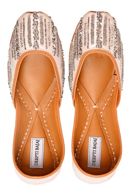 Shop_Label Deepti Bajaj_White Embellished Juttis _Online_at_Aza_Fashions