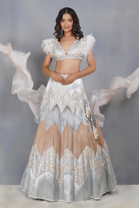 Deepti Chhabra Grey Embroidered Lehenga Set