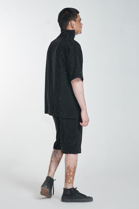 Shop Itrh Black Lining Butter Crystals Embellished T-shirt And Short Pant Set Online at Aza Fashions Shop_Itrh_Black Lining Butter Crystals Embellished T-shirt And Short Pant Set _Online_at_Aza_Fashions