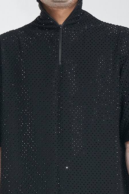 Itrh Black Lining Butter Crystals Embellished T-shirt And Short Pant Set at Aza Fashions Itrh_Black Lining Butter Crystals Embellished T-shirt And Short Pant Set _at_Aza_Fashions