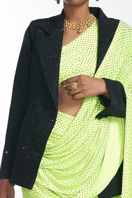 Mauve Crepe Draped Saree Set With Half Blazer Design by Rishi & Vibhuti at  Pernia's Pop Up Shop 2024