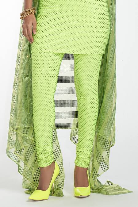 Shop_Itrh_Green Organza, Jersey Crystal Open Embellished Cape And Kurta Set_Online_at_Aza_Fashions