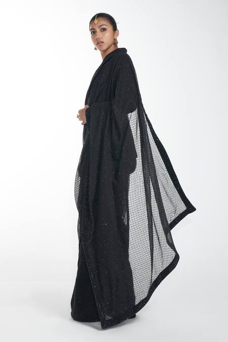 Buy_Itrh_Black Crepe Embellished Crystal Notched Lapel Pant Set With Dupatta_Online_at_Aza_Fashions