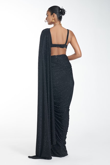 Itrh Jersey Crystal Embellished Draped Saree Set 