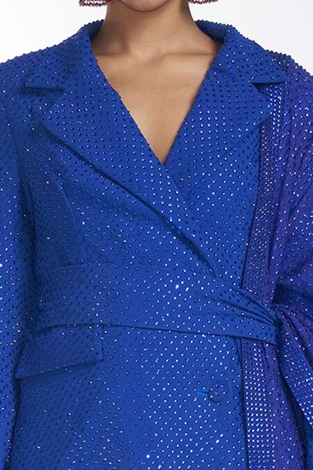 Buy_Itrh_Blue And Organza Lining Butter Lehenga And Blazer With Dupatta_Online_at_Aza_Fashions