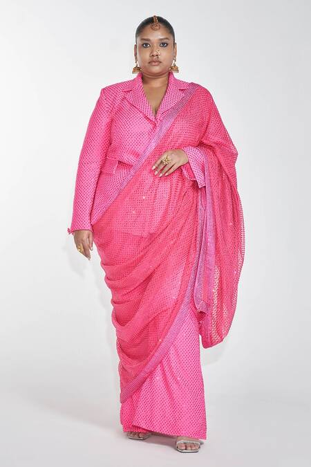 Itrh Pink And Organza Lining Butter Blazer Pant Set With Dupatta Online at Aza Fashions Itrh_Pink And Organza Lining Butter Blazer Pant Set With Dupatta_Online_at_Aza_Fashions