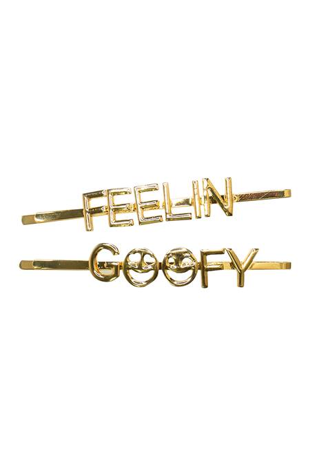 Hair Drama CO_Gold Slogan Hair Pins Set Of 2_Online_at_Aza_Fashions