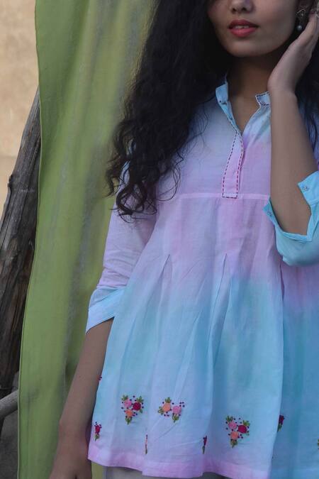 Studio Malang Multi Color Cotton Embroidery Bandeau Neck Ombre Thread Top Online at Aza Fashions Studio Malang_Multi Color Cotton Embroidery Bandeau Neck Ombre Thread Top _Online_at_Aza_Fashions