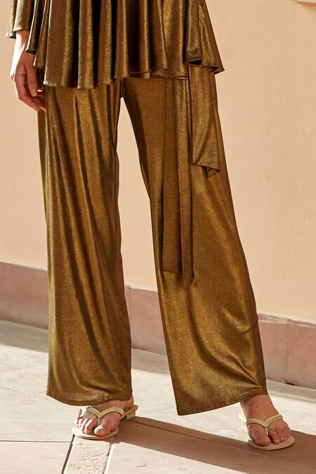 Buy Dania Siddiqui Gold Lycra Plain Rana Straight Fit Pant Online at Aza Fashions Buy_Dania Siddiqui_Gold Lycra Plain Rana Straight Fit Pant _Online_at_Aza_Fashions