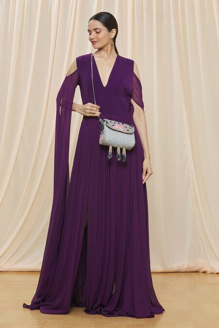 Durvi_Black Sequins, Embroidery, Beads Waterfall Clutch With Sling_Online_at_Aza_Fashions