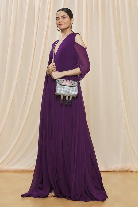 Shop_Durvi_Black Sequins, Embroidery, Beads Waterfall Clutch With Sling_Online_at_Aza_Fashions